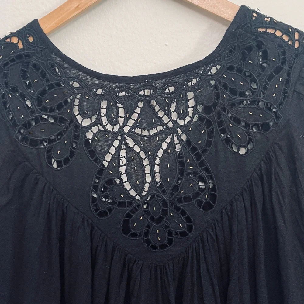 Free People Boho Black Flowy Cutout Lace Detail sz XS/S Elaved Boho Festivalcore
